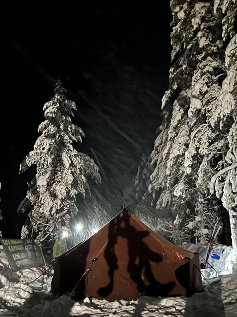 Mielenosoittajat estivät metsäkoneiden pääsyn hakkuualueelle leiriytymällä talvitielle.