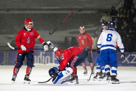 Simon Carlsson pysäytti Tuukka Ässämäen. Tilanteesta tuomittiin vapaalyönti, josta Suomi teki 1–0-johtomaalin.