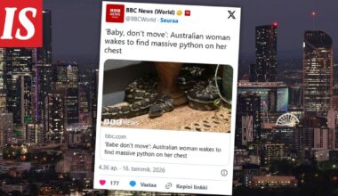 Australialaisnainen heräsi 2,5-metrinen pyton rinnallaan