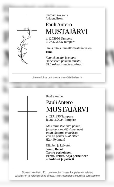 Kuolinilmoitukset julkaistiin Aamulehdessä peräkkäisinä viikkoina.