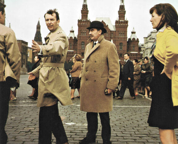 Vodkaa, Komisario Palmu on ainoa värillinen Komisario Palmu -elokuva. Kuvassa ohjaaja Matti Kassila, Joel Rinne ja Lilga Kovanko elokuvan tekovaiheessa Moskovassa.