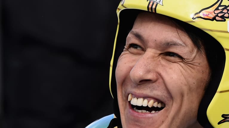 Noriaki Kasai hymyilee.