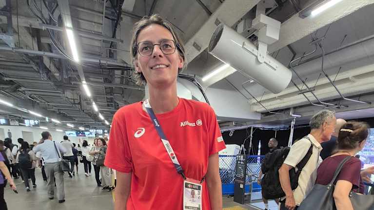 Yleisurheiluvalmentaja Tia Hellebaut.