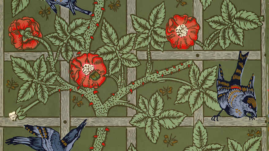 Lintuja ja kukkia printattuna paperille.