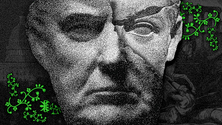 Yhdistelmä Donald Trumpia ja keisari Caligulaa.