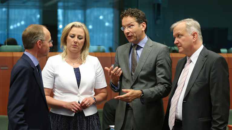 Luc Frieden, Jutta Urpilainen, Jeroen Dijsselbloem ja Olli Rehn.