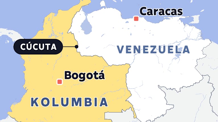 Kartta Cúcutan sijainnista Kolumbian ja Venezuelan rajalla.