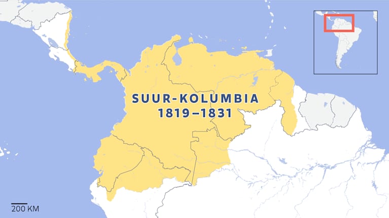 Suur-Kolumbian 1819–1831 kartta.