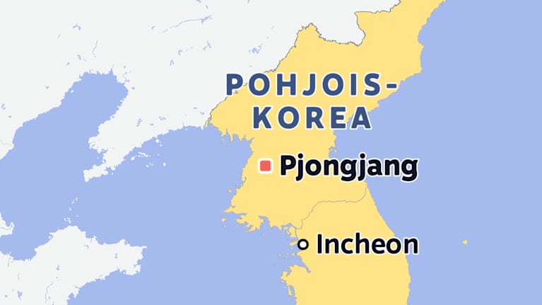 Pohjois- ja Etelä-Korean kartta.