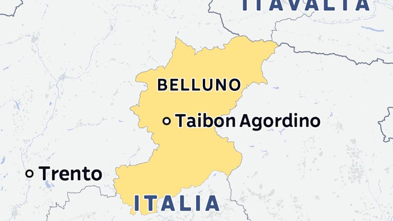 Bellunon maakunta Italian kartalla esitettynä.
