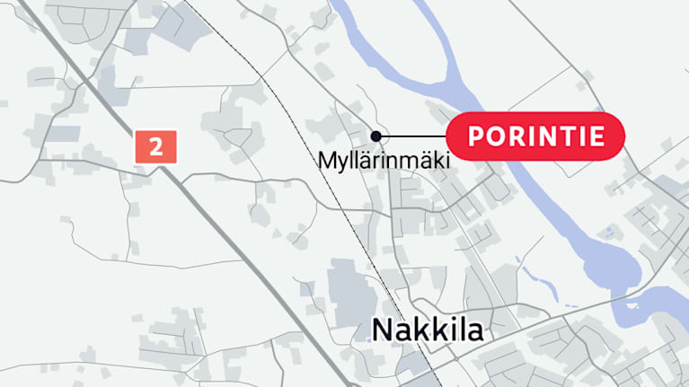 Kartta, joka osoittaa Nakkilan ja Porintien paikan.
