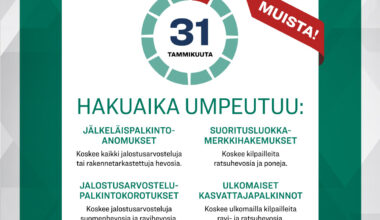 Jälkeläispalkintoanomukset, jalostusarvostelupalkintokorotukset sekä suoritusluokkamerkintähakemukset toimitettava 31.1. mennessä