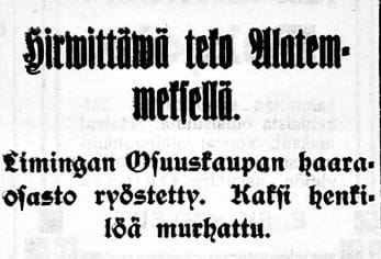 Kalevassa uutisoitiin Ala-Temmeksen kaksoismurhasta jo tapahtumaa seuranneena päivänä 3.9.1913.