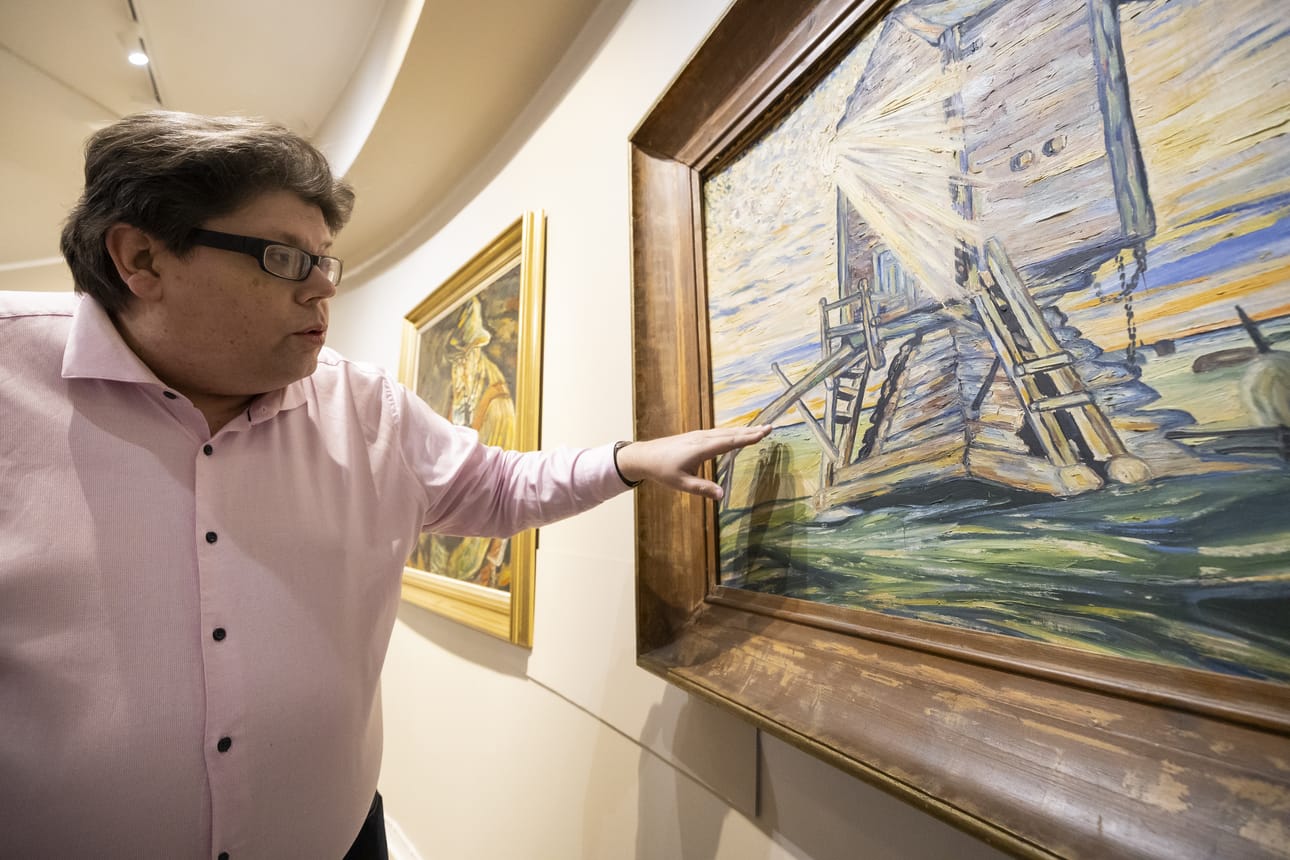 Vilho Lammen Aurinko ja mylly -öljyvärimaalauksen Timo Korkiamäki huusi Bukowskin huutokaupasta pari kuukautta sitten.