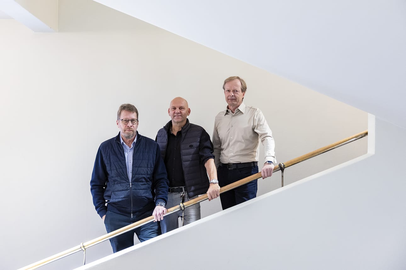 Cor Group. Kuvassa yhtiön neljästä perustajasta Olli Karhi, Ilari Kerola ja Teppo Lindén.