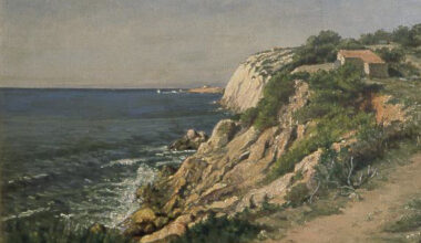 Kuvassa Adolf Von Beckerin öljyvärimaalaus Välimeren rannikosta.