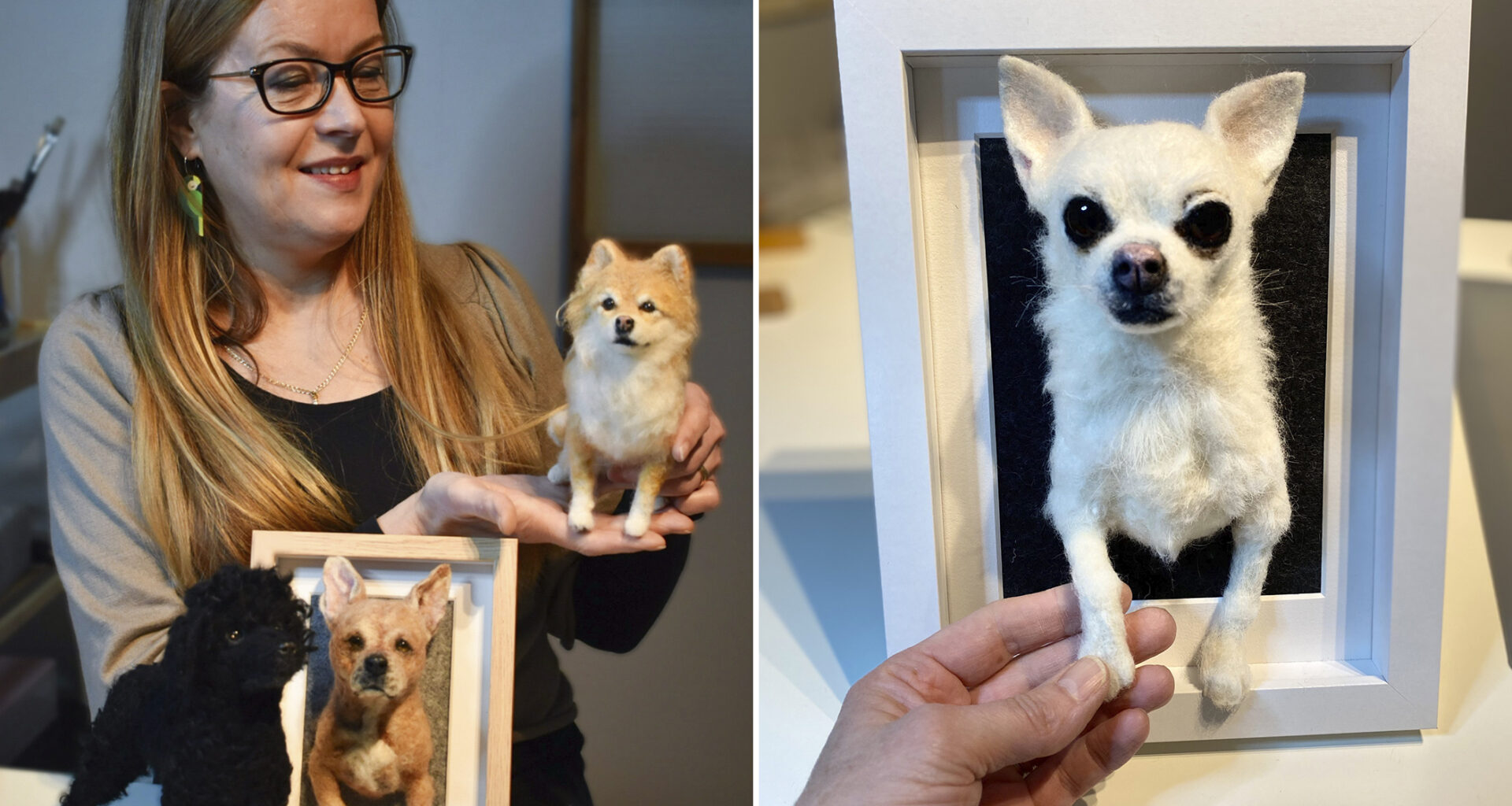 Minna huovuttaa lemmikkien muotokuvia – luultu täytetyiksi koiriksi