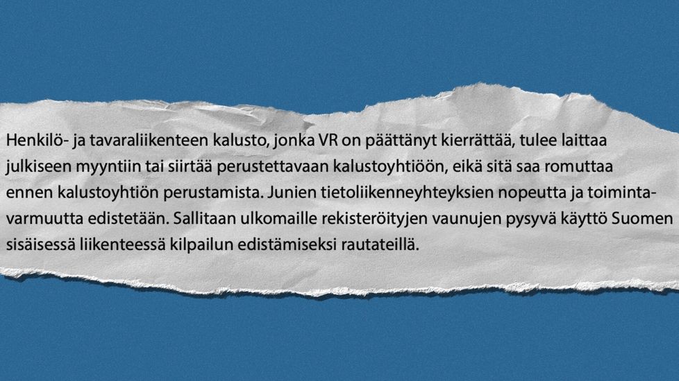 Hallitusohjelmassa linjataan VR:n kierrättämän kaluston jälleenkäytöstä.