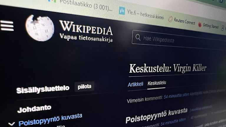 Wikipedian etusivu, jossa poistopyyntö kuvasta.