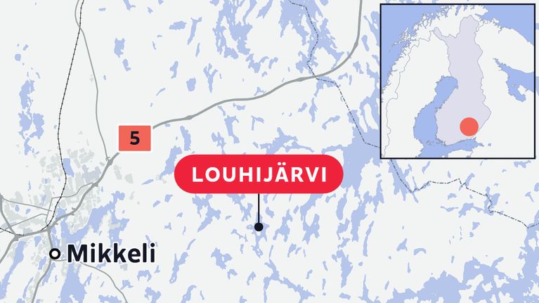 Kartta näyttää Louhijärven paikan Mikkelissä.