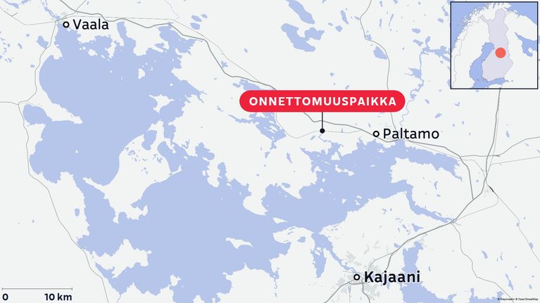 Paikka, josta ilmenee Vaalan ja Paltamon välillä tapahtuneen tasoristeysonnettomuuden sijainti.