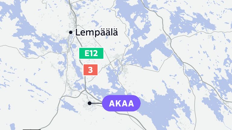 Kartta Akaan sijainnista Pirkanmaalla.