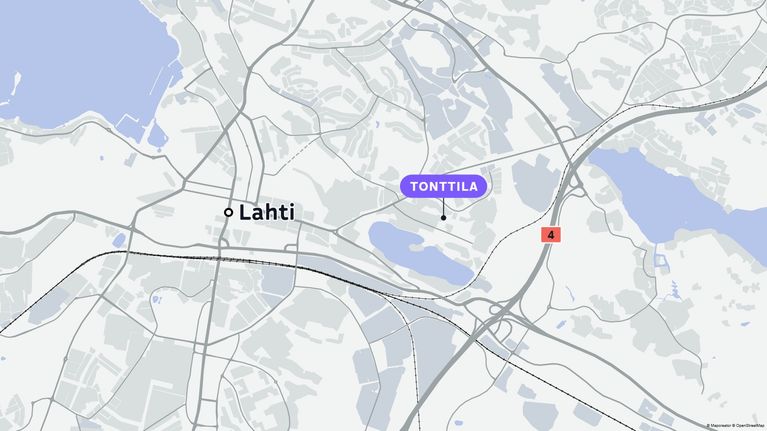 Karttakuva, jossa näytetään Tonttilan kaupunginosa Lahdessa.