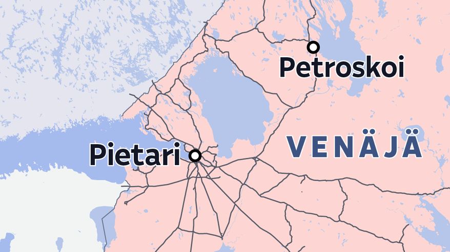 Kartalla Venäjän rautatieverkosto Suomen lähialueilla.