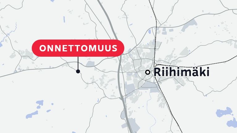 Kartta Riihimäestä, jonka länsipuolella merkittynä onnettomuuspaikka.