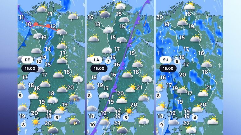 Lähipäivien sääennustekartat.