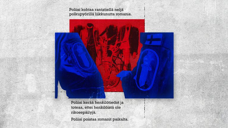 Kuvituskuva, jossa näkyy kaksi poliisia neljän pyörällä liikkuvan henkilön edessä.