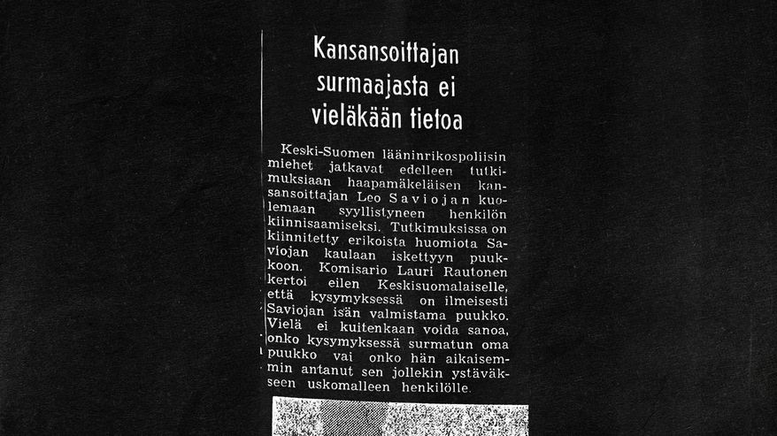 Lehtileike uutisesta, joka kertoo Saviojan murhasta.