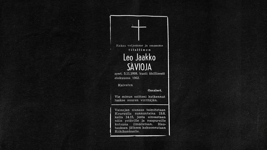 Saviojan kuolinilmoitus.