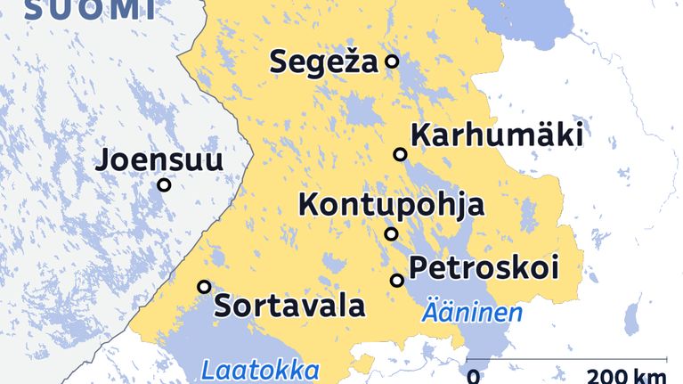 Kartta Karjalan tasavallasta Venäjällä.