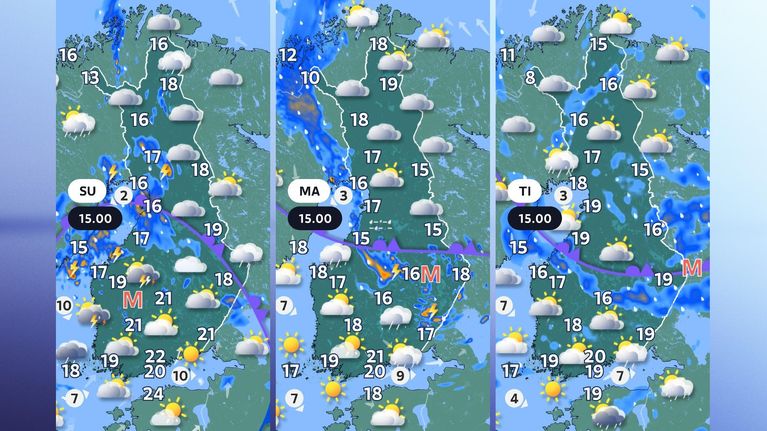 Viikonvaihteen sääkartat.