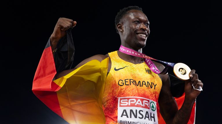Owen Ansah juhlii 200 metrin EM-kultaa.