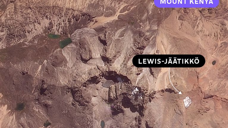 Satelliittikuva Mount Kenyan Lewis-jäätiköstä 9.7.2026.