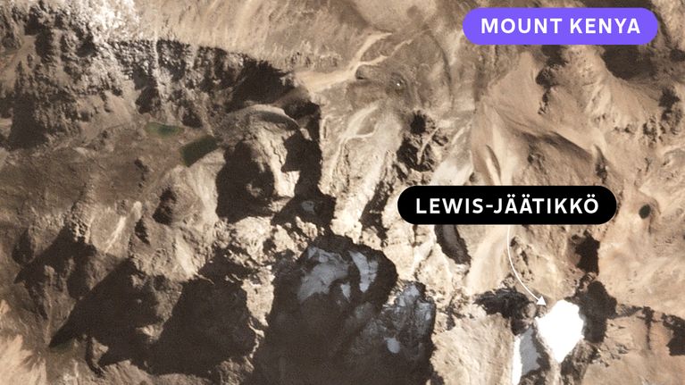 Satelliittikuva Mount Kenyan Lewis-jäätiköstä 21.7.2016.