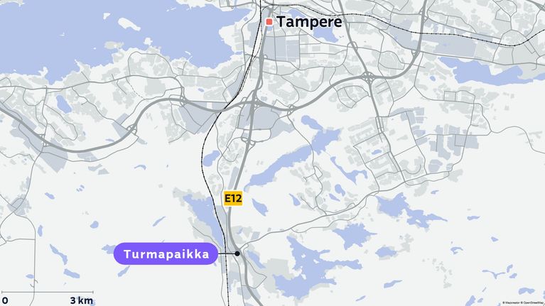 Kartta turmapaikasta lähellä Tamperetta.