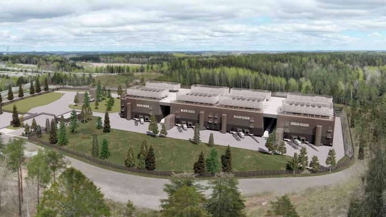 Tietokoneella tehty havainnekuva datakeskuksesta.