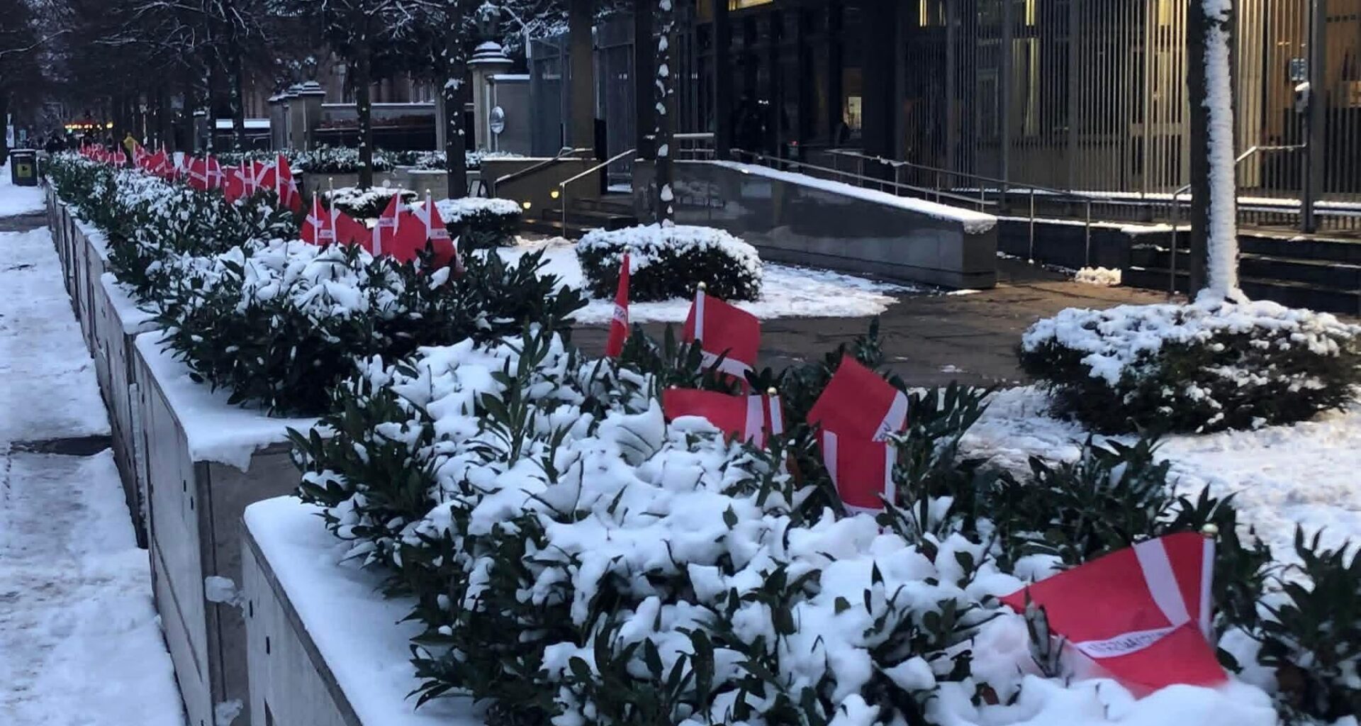 I dag blev der placeret 44 danske flag foran den amerikanske ambassade i KBH til minde om de 44 faldne danske soldater i Afghanistan. Flagene blev efter kort tid fjernet igen af ambassaden.