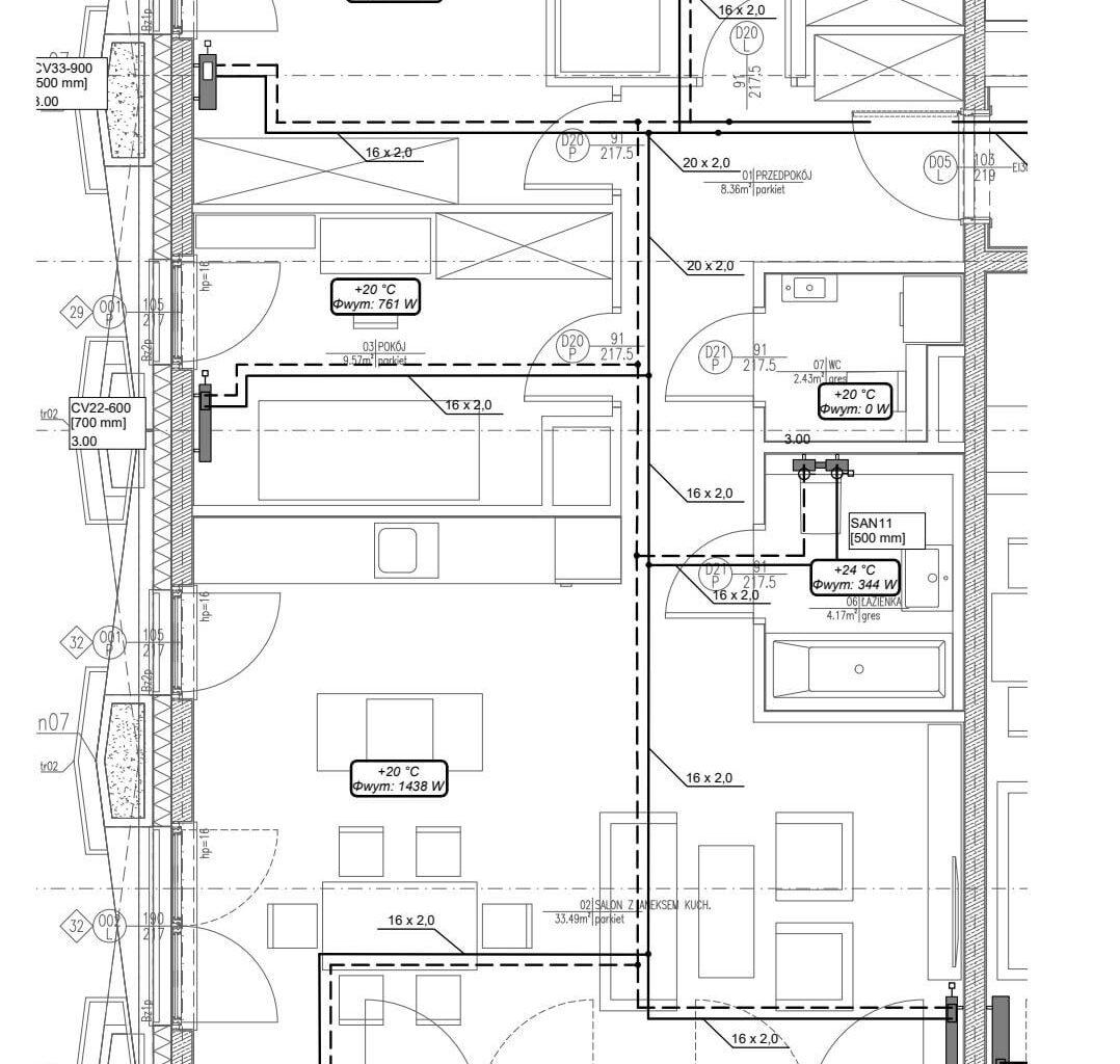 Ogrzewanie podłogowe w mieszkaniu (stan deweloperski).