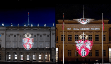The coat of arms of the 1863–1864 uprising, featuring the Eagle, the Vytis, and the Archangel Michael, shone in the presidencies in Warsaw and Vilnius.
