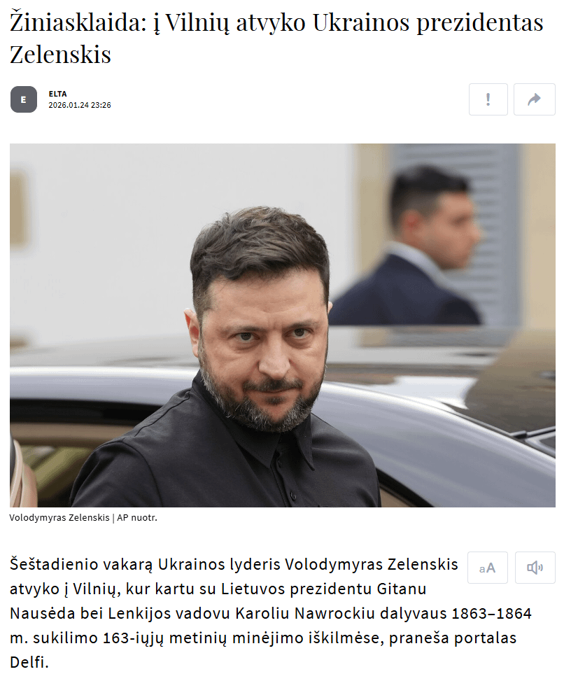 Zelenskis atvyko į Vilnių paminėti 1863-1864 m. sukilimo metines.
