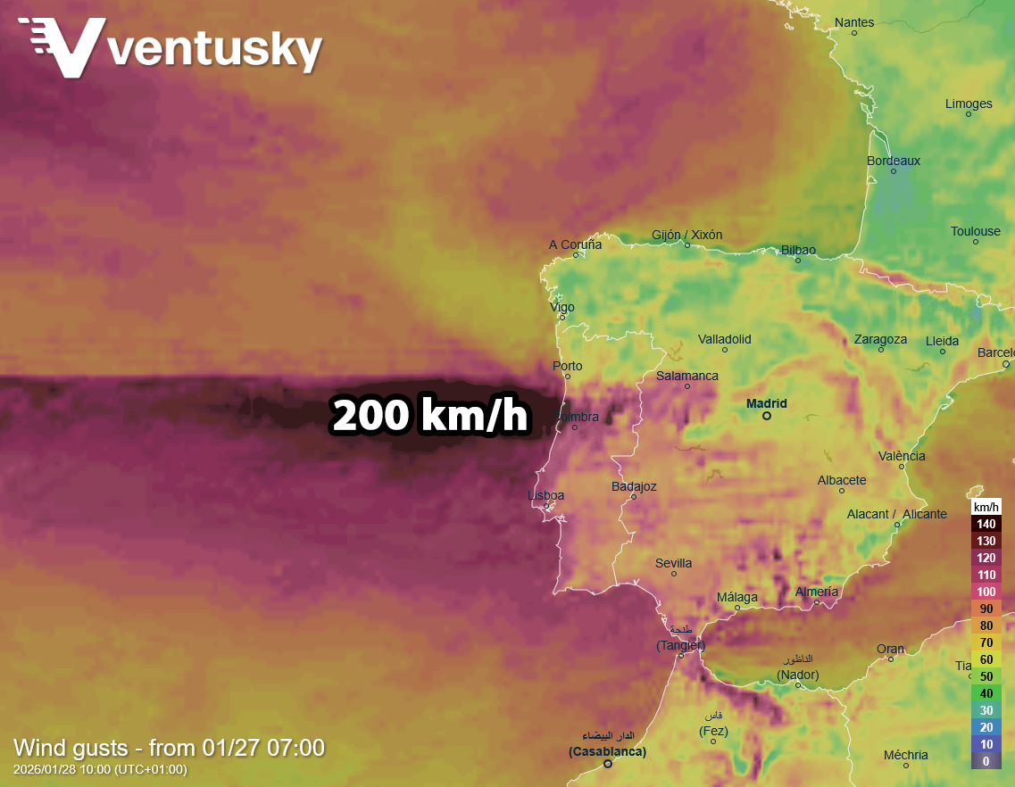 Uma tempestade poderosa, remanescente de um sistema recente dos EUA, chegará a Portugal durante a noite.