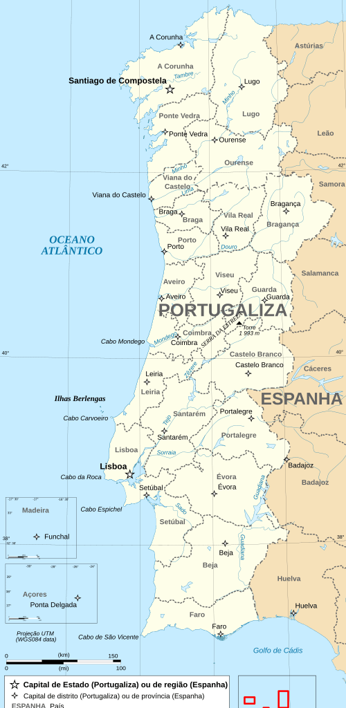 Reintegrationist map of Portugal and Galiza (Portugaliza)