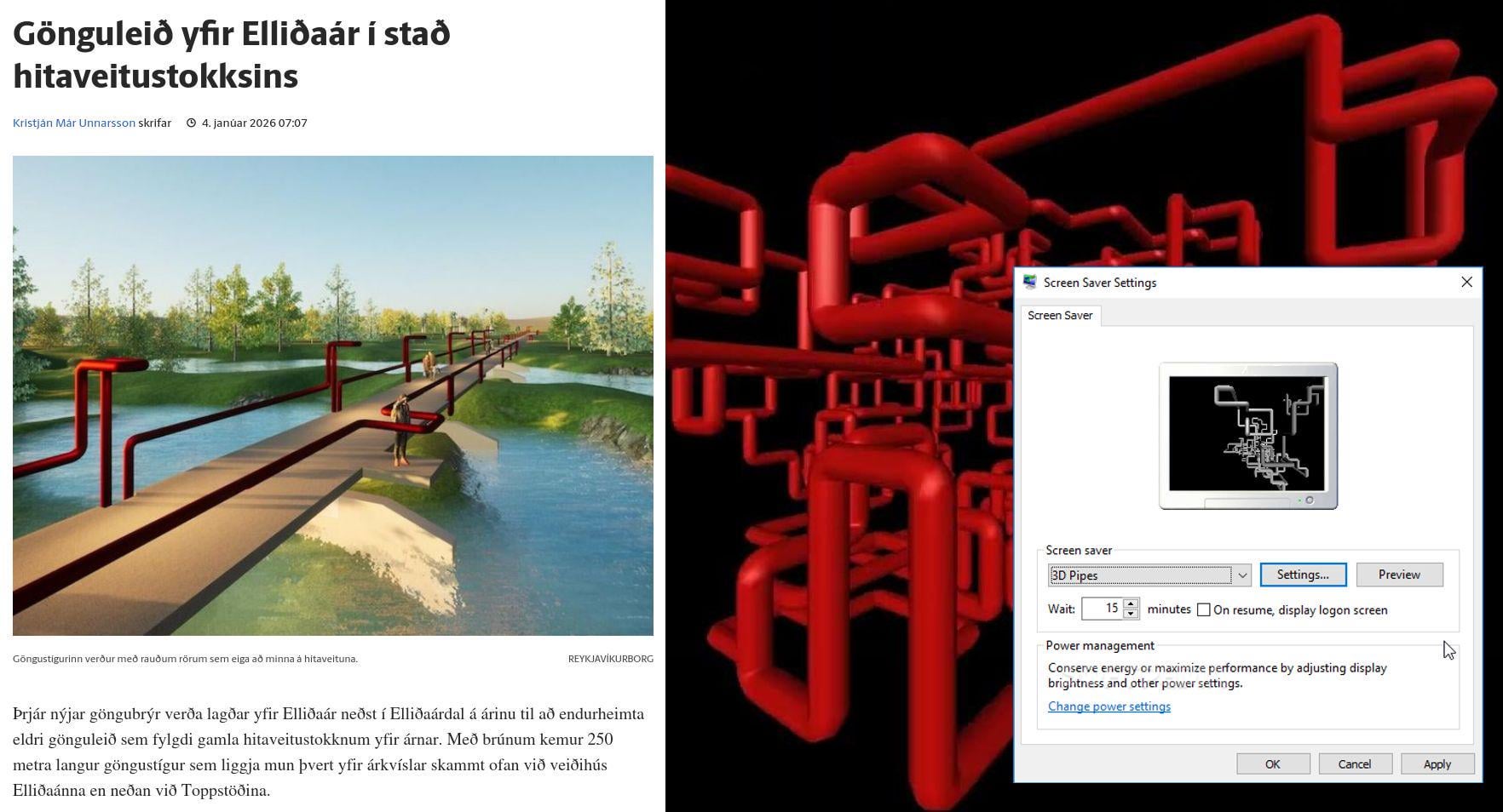 Göngu­leið yfir Elliða­ár í stað hitaveitustokksins