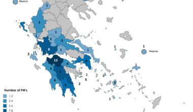 Τόπος καταγωγής όλων των διατελέσαντων πρωθυπουργών της Ελλάδας (1928-2018)