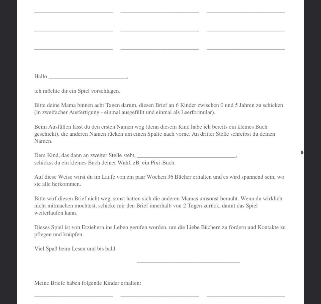 Bücherwürmer Kettenbrief an Kleinkinder, warum bitte macht man da mit?