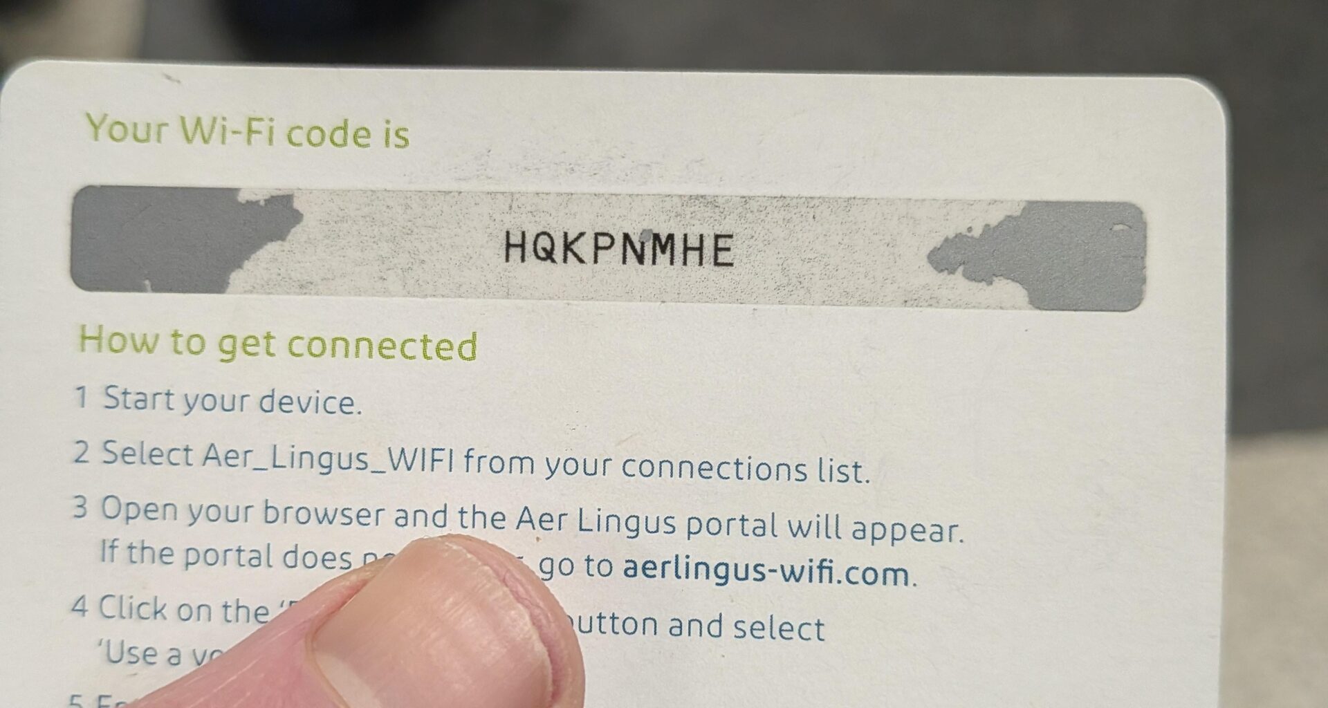 Aer Lingus WiFi code
